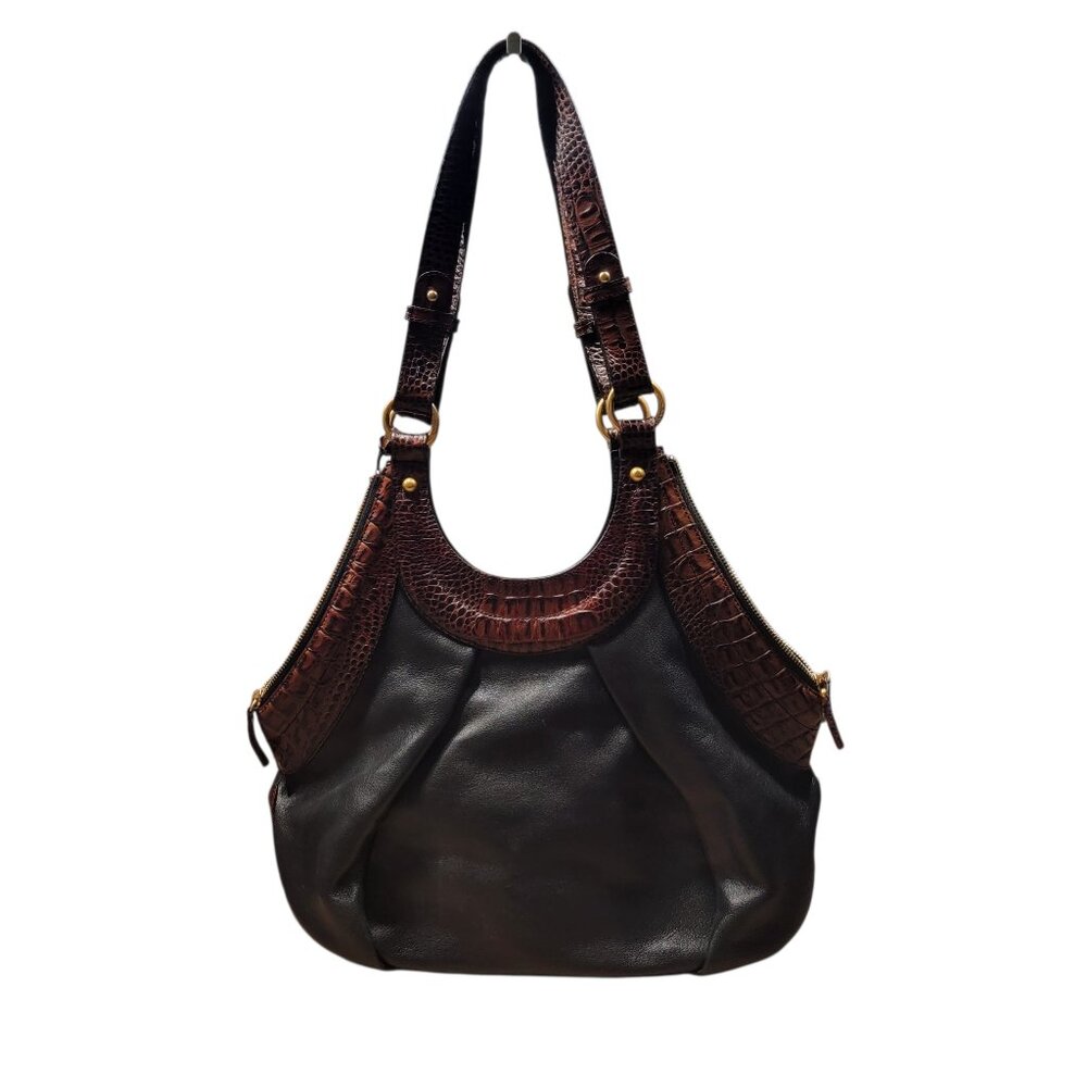 Brahmin Black & Brown Leather Hobo Shoulder Bag